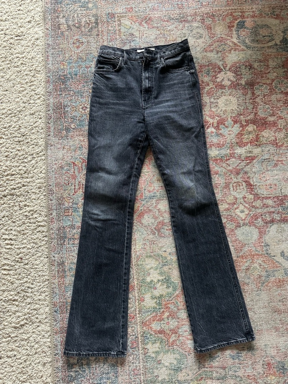 MOTHER Black Washed Flare Jeans